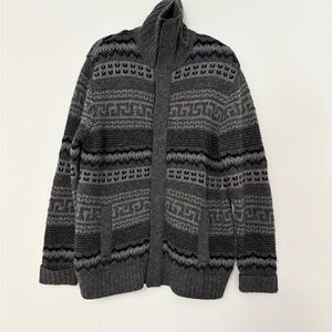 Men’s Claiborne Gray Black Fair Isle Zip Up Sweater L